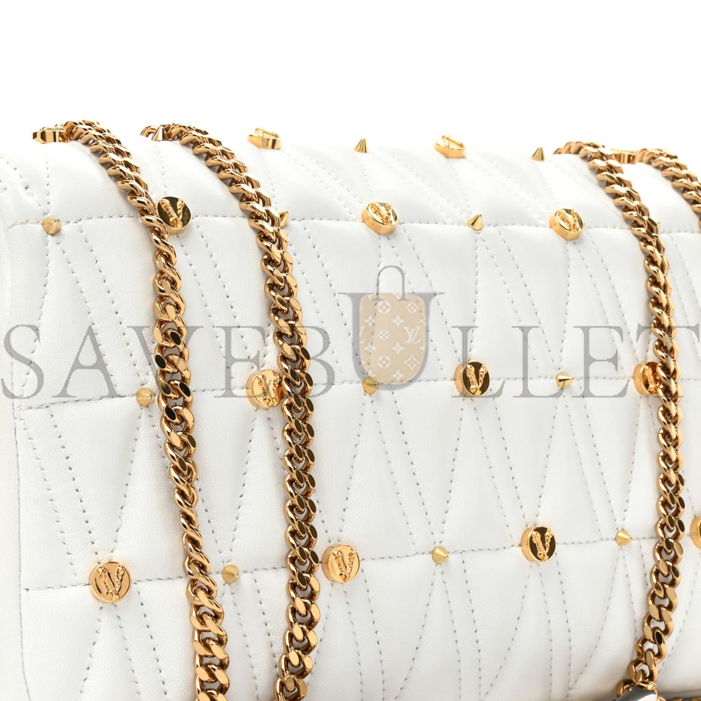 VERSACE NAPPA QUILTED STUDDED VIRTUS SHOULDER BAG WHITE (25*15*8cm) VERSACE NAPPA QUILTED STUDDED VIRTUS SHOULDER BAG WHITE (25*15*8cm)