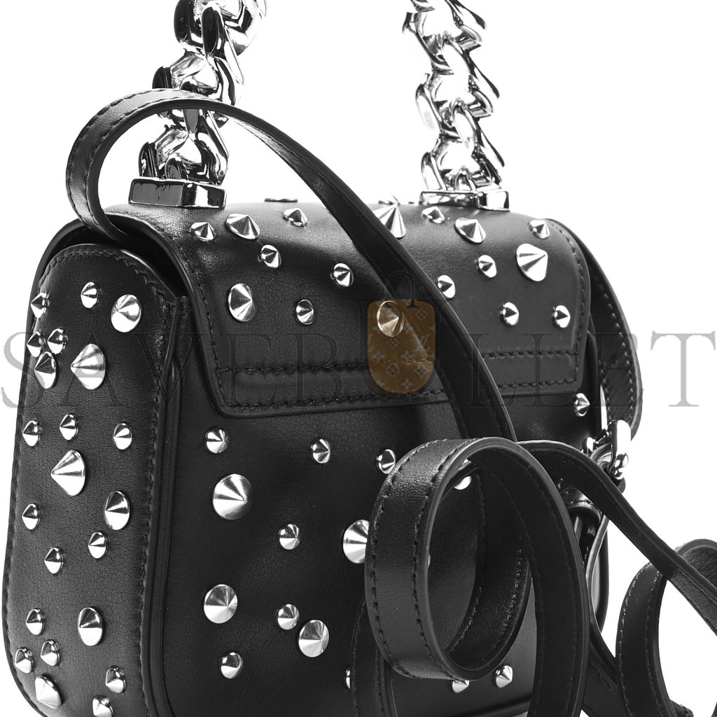 VERSACE GRAINED CALFSKIN SPIKED MICRO LA MEDUSA BAG BLACK (17*14*6cm) VERSACE GRAINED CALFSKIN SPIKED MICRO LA MEDUSA BAG BLACK (17*14*6cm)