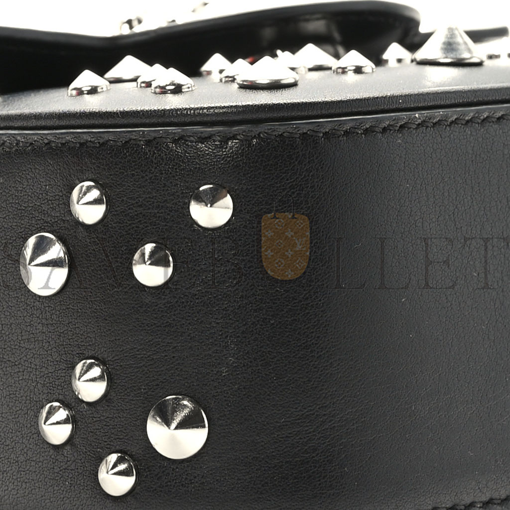 VERSACE GRAINED CALFSKIN SPIKED MICRO LA MEDUSA BAG BLACK (17*14*6cm) VERSACE GRAINED CALFSKIN SPIKED MICRO LA MEDUSA BAG BLACK (17*14*6cm)