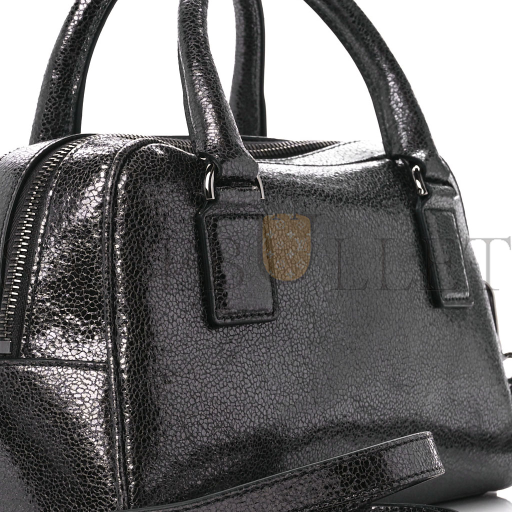 VERSACE METALLIC CALFKSIN VIRTUS SMALL BOWLING BAG GREY (27*18*15cm) VERSACE METALLIC CALFKSIN VIRTUS SMALL BOWLING BAG GREY (27*18*15cm)