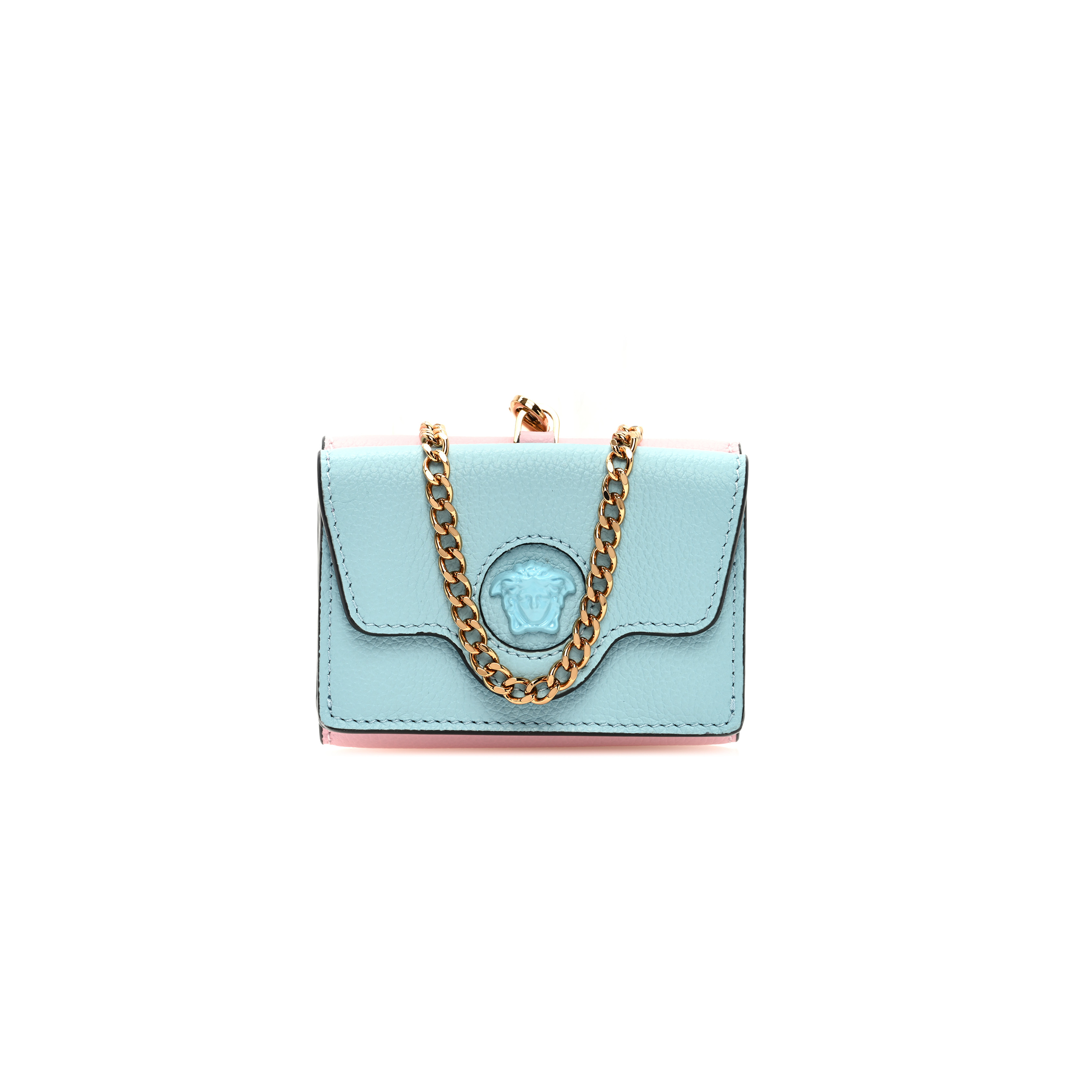 VERSACE GRAINED CALFSKIN MEDUSA WALLET ON CHAIN BLUE PINK (19*12*4cm) VERSACE GRAINED CALFSKIN MEDUSA WALLET ON CHAIN BLUE PINK (19*12*4cm)