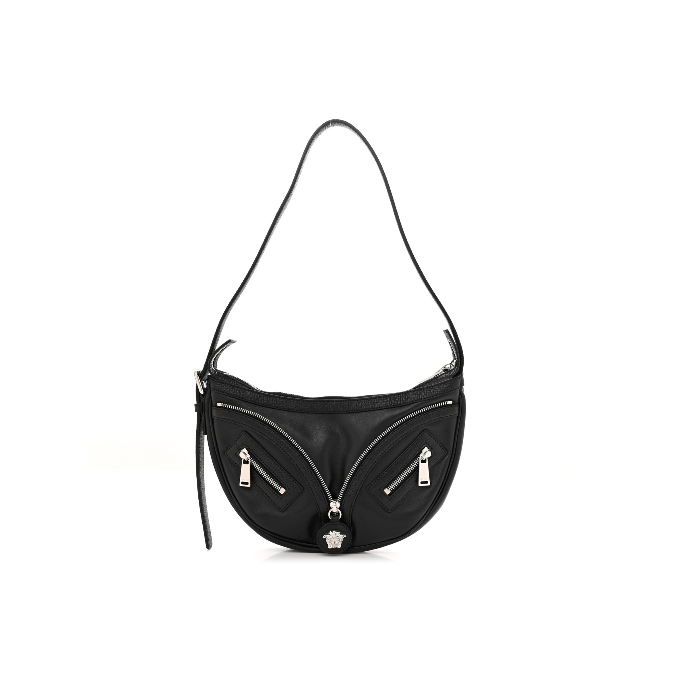VERSACE CALFSKIN SMALL REPEAT ZIP HOBO BLACK (30*22*5cm) VERSACE CALFSKIN SMALL REPEAT ZIP HOBO BLACK (30*22*5cm)