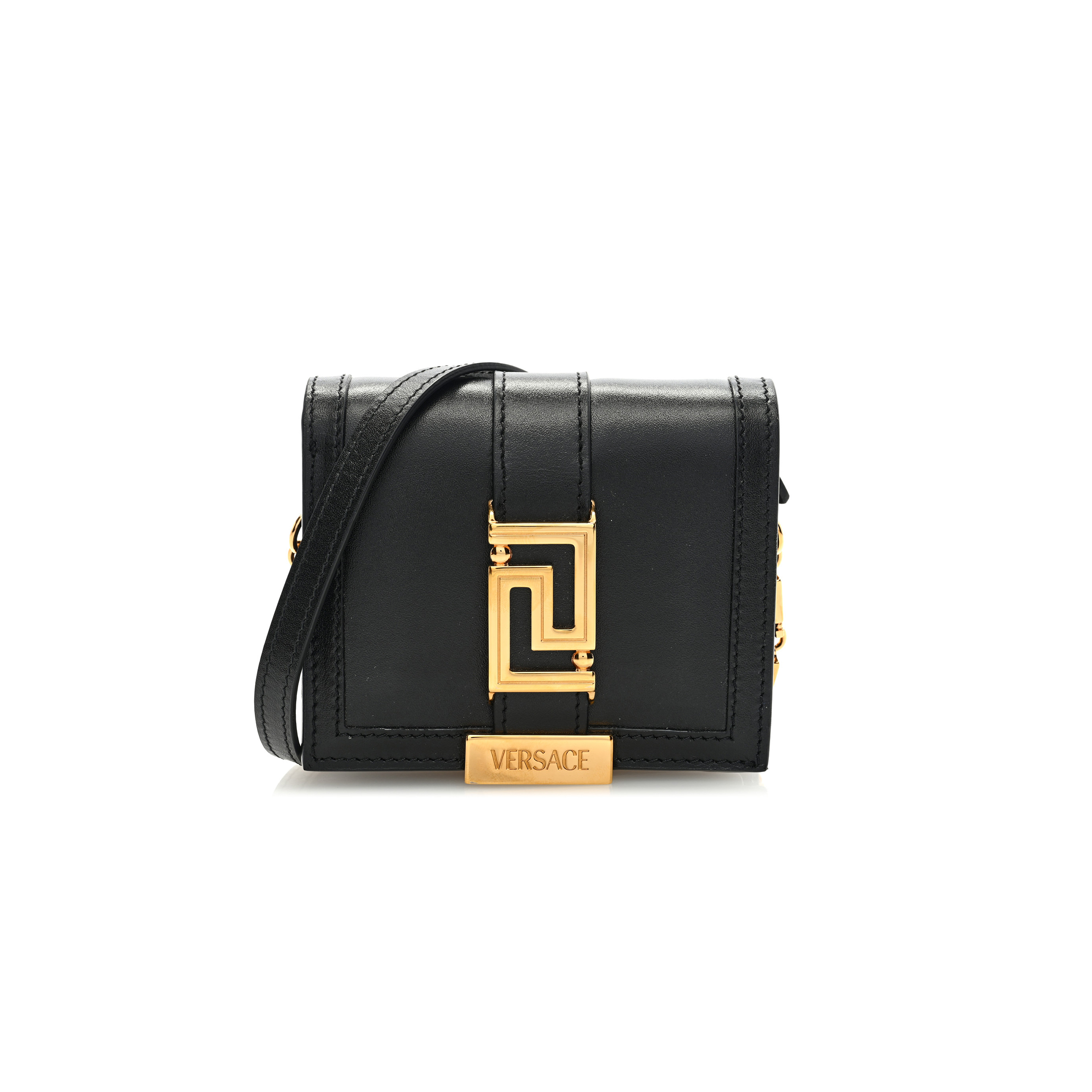 VERSACE CALFSKIN MINI GRECA GODDESS WALLET ON CHAIN BLACK (11*10*3cm) VERSACE CALFSKIN MINI GRECA GODDESS WALLET ON CHAIN BLACK (11*10*3cm)