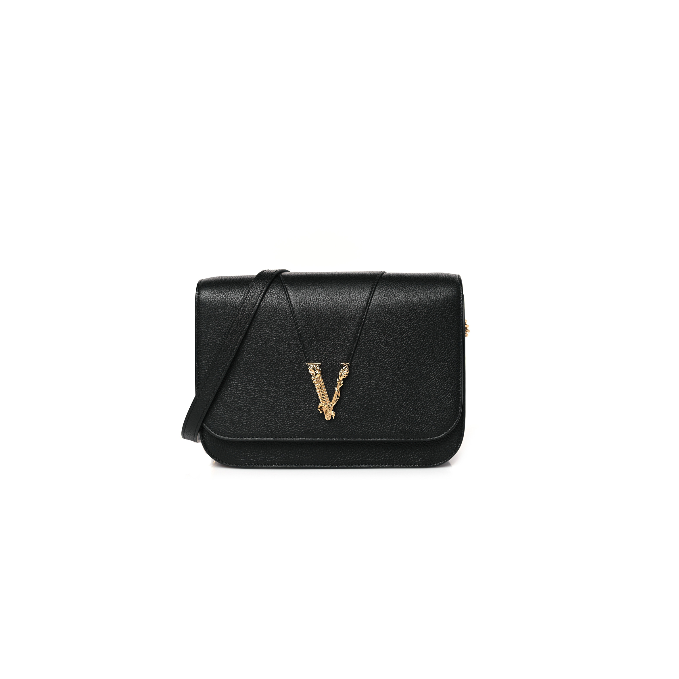 VERSACE GRAINY CALFSKIN VIRTUS CHAIN CROSSBODY BLACK (18*11*4cm) VERSACE GRAINY CALFSKIN VIRTUS CHAIN CROSSBODY BLACK (18*11*4cm)