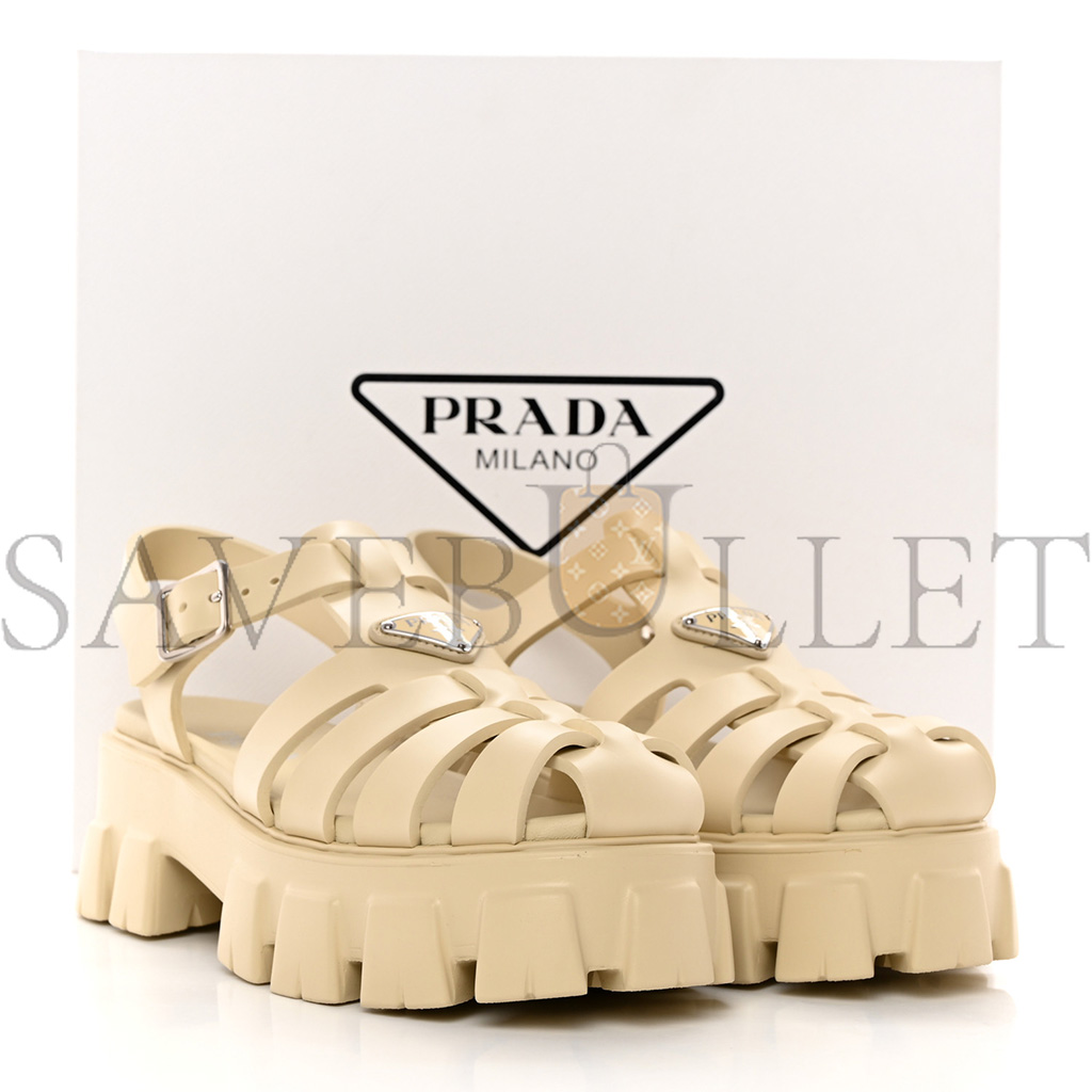 PRADA FOAM RUBBER METAL TRIANGLE LOGO MONOLITH 55MM CAGE SANDALS 41 QUARZO PRADA FOAM RUBBER METAL TRIANGLE LOGO MONOLITH 55MM CAGE SANDALS 41 QUARZO