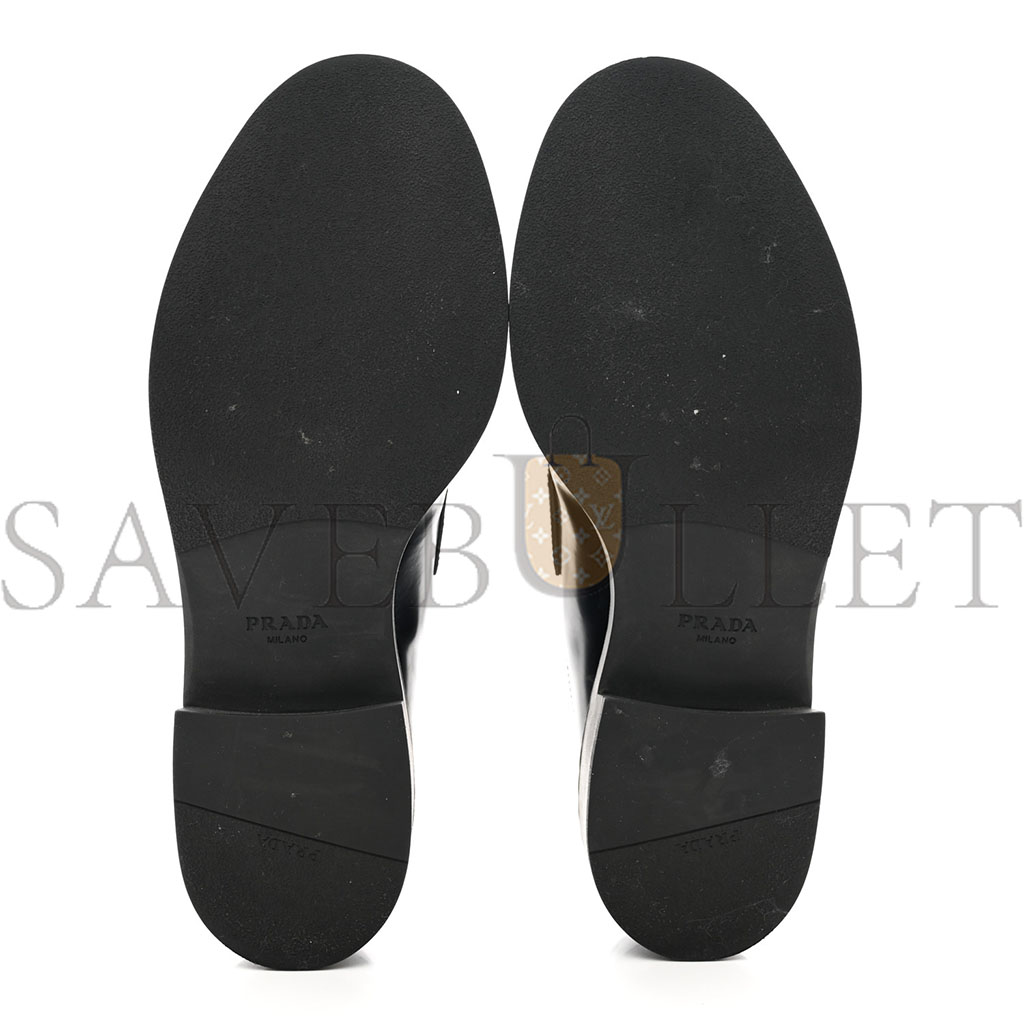 PRADA SPAZZOLATO METAL TRIANGLE LOGO 50MM LOAFERS 40.5 BLACK PRADA SPAZZOLATO METAL TRIANGLE LOGO 50MM LOAFERS 40.5 BLACK