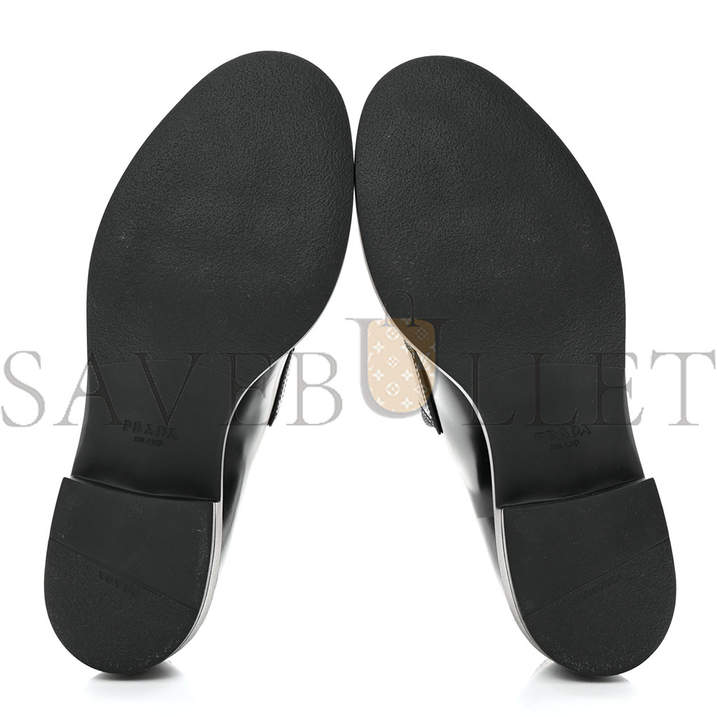 PRADA SPAZZOLATO METAL TRIANGLE LOGO 50MM LOAFERS 40 BLACK PRADA SPAZZOLATO METAL TRIANGLE LOGO 50MM LOAFERS 40 BLACK