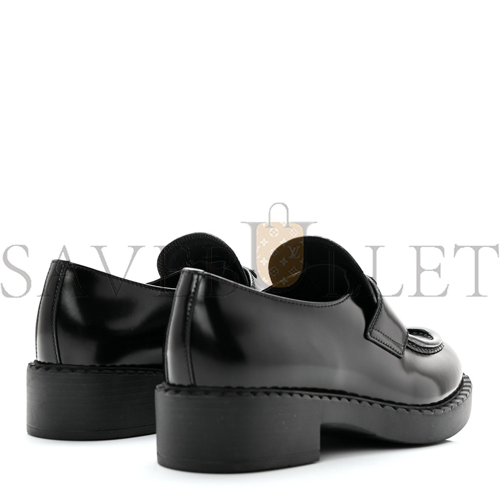 PRADA SPAZZOLATO METAL TRIANGLE LOGO 50MM LOAFERS 40 BLACK PRADA SPAZZOLATO METAL TRIANGLE LOGO 50MM LOAFERS 40 BLACK