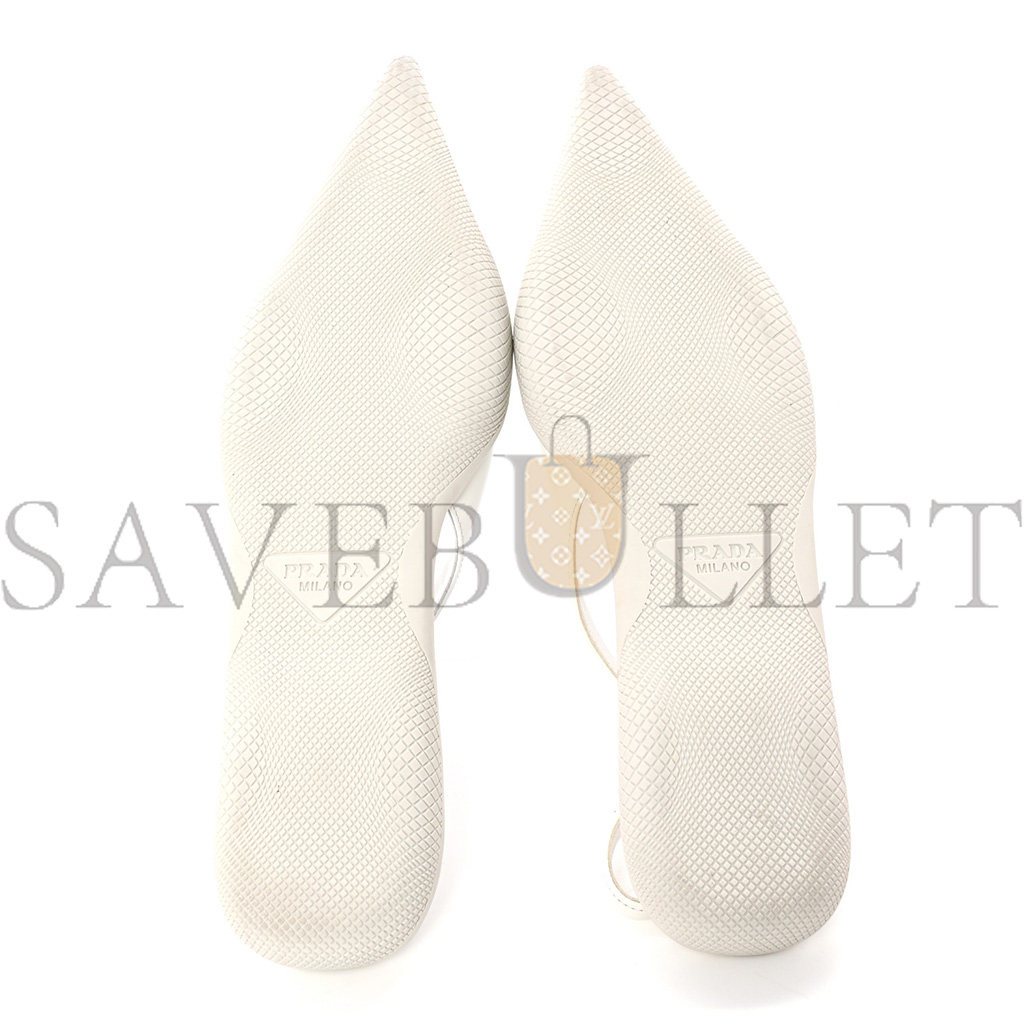 PRADA SPAZZOLATO TRIANGLE LOGO POINTED TOE SLINGBACK FLATS 37 WHITE PRADA SPAZZOLATO TRIANGLE LOGO POINTED TOE SLINGBACK FLATS 37 WHITE