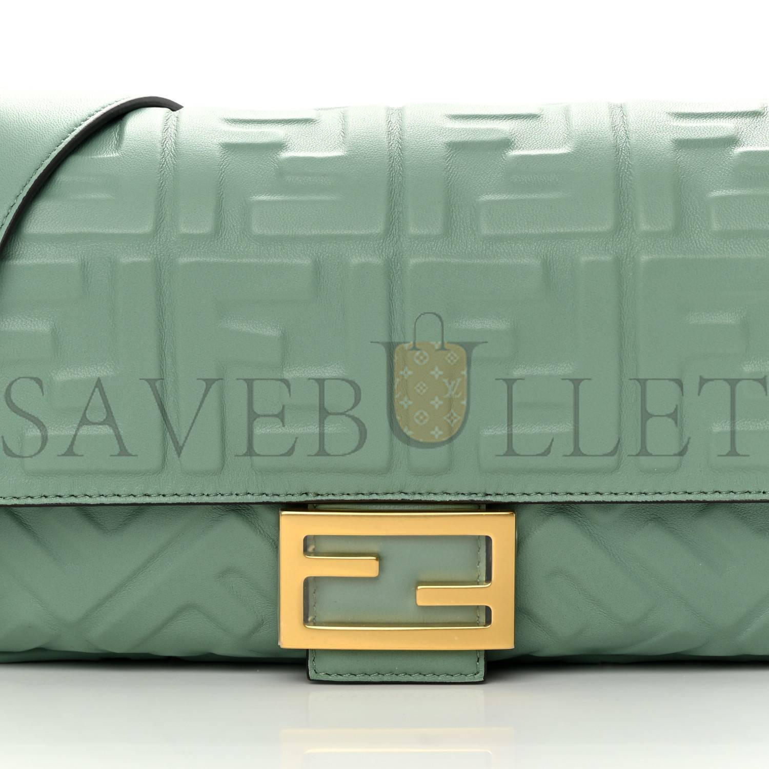 FENDI NAPPA FF 1974 EMBOSSED BAGUETTE MENTA (26*17*6cm)