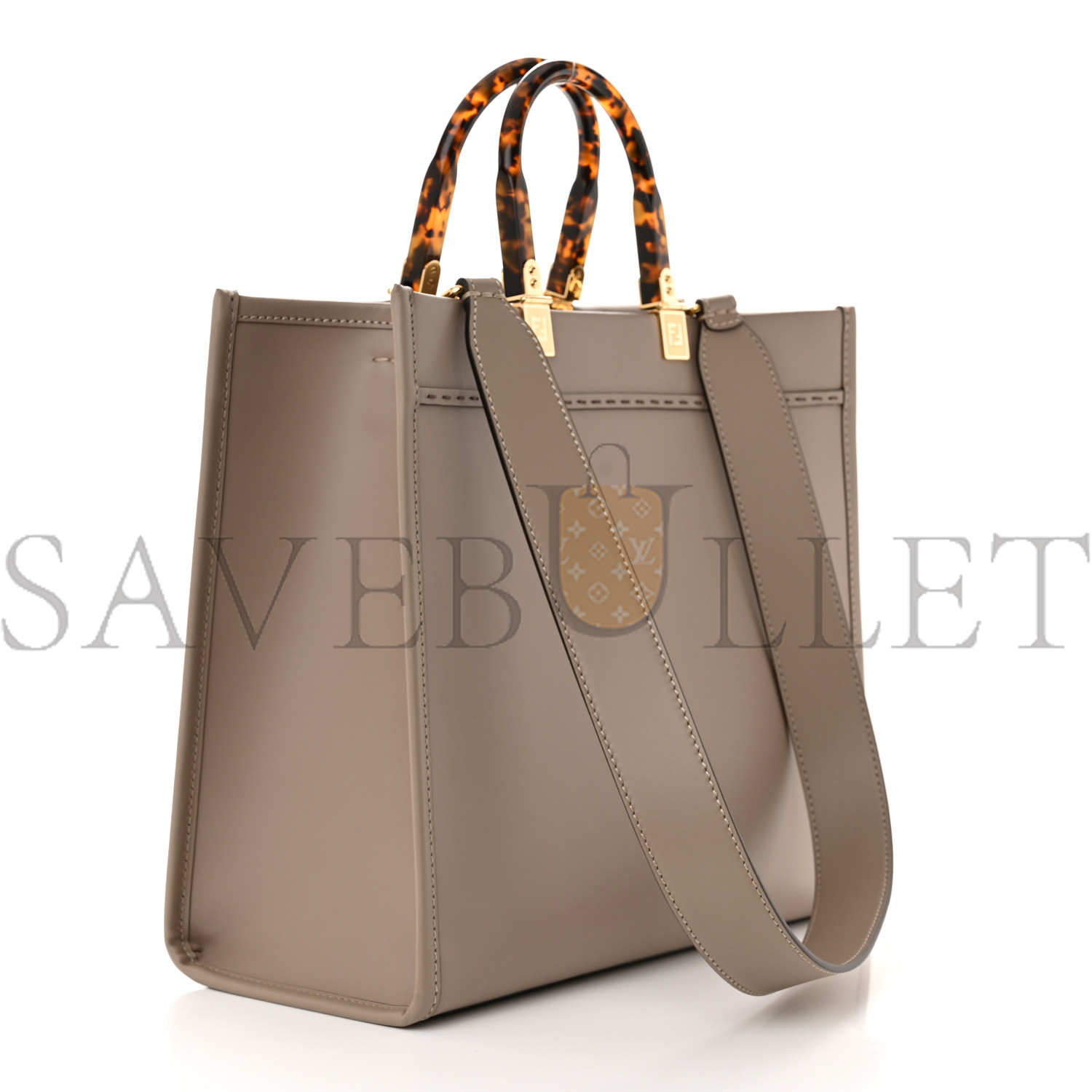 FENDI VITELLO KING PLEXIGLASS LOGO EMBOSSED MEDIUM FENDI SUNSHINE SHOPPER TOTE TORTORA (36*30*15cm)