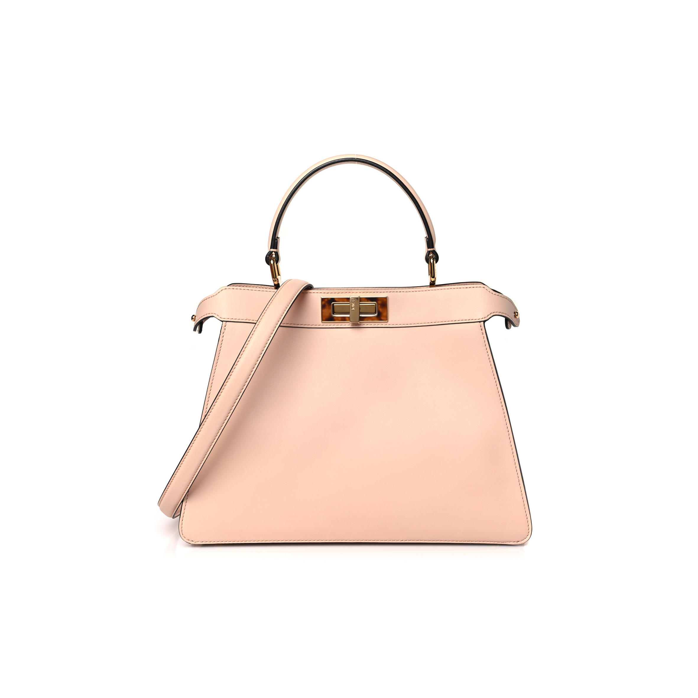 FENDI VITELLO SETA SHINY NAPPA PLEXIGLASS MEDIUM PEEKABOO I SEE U SATCHEL LIGHT ROSE (33*25*13cm)