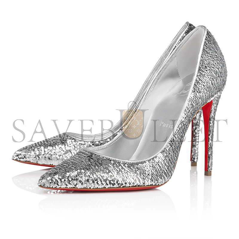 CHRISTIAN LOUBOUTIN KATE MINI PAILLETTES 100 MM PUMPS-CREPE SATIN AND SEQUINS-SILVER-WOMEN 1250527S211 CHRISTIAN LOUBOUTIN KATE MINI PAILLETTES 100 MM PUMPS-CREPE SATIN AND SEQUINS-SILVER-WOMEN 1250527S211