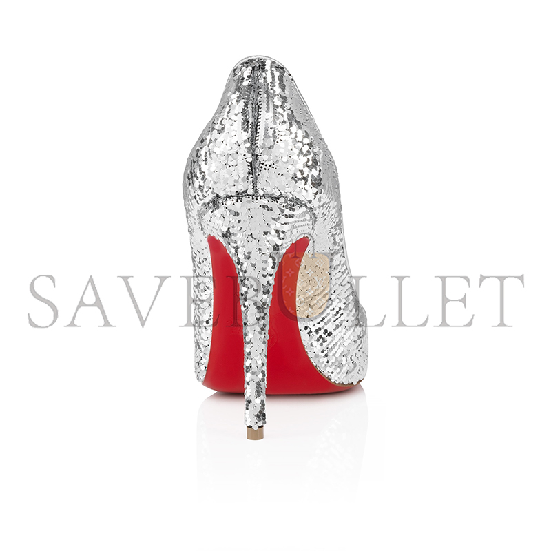 CHRISTIAN LOUBOUTIN KATE MINI PAILLETTES 100 MM PUMPS-CREPE SATIN AND SEQUINS-SILVER-WOMEN 1250527S211 CHRISTIAN LOUBOUTIN KATE MINI PAILLETTES 100 MM PUMPS-CREPE SATIN AND SEQUINS-SILVER-WOMEN 1250527S211