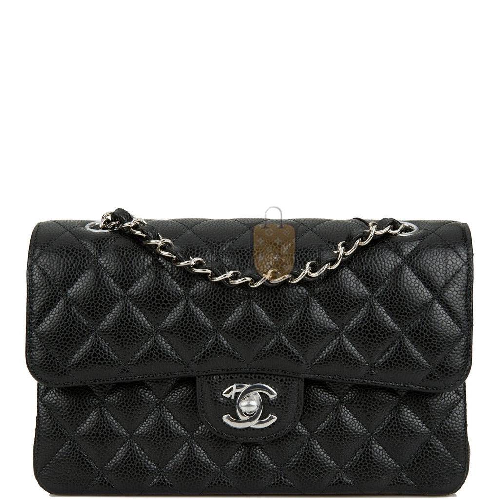 CHANEL SMALL CLASSIC DOUBLE FLAP BLACK CAVIAR SILVER HARDWARE (23*13*6cm)