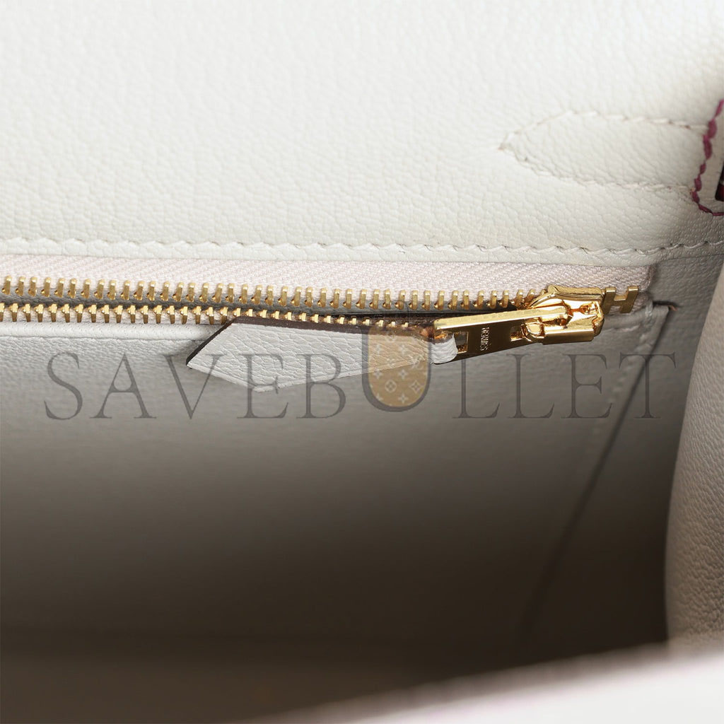 HERMES SPECIAL ORDER (HSS) KELLY SELLIER 25 GRIS PERLE AND ANEMONE CHEVRE BRUSHED GOLD HARDWARE HANDMADE(25*17*7cm)