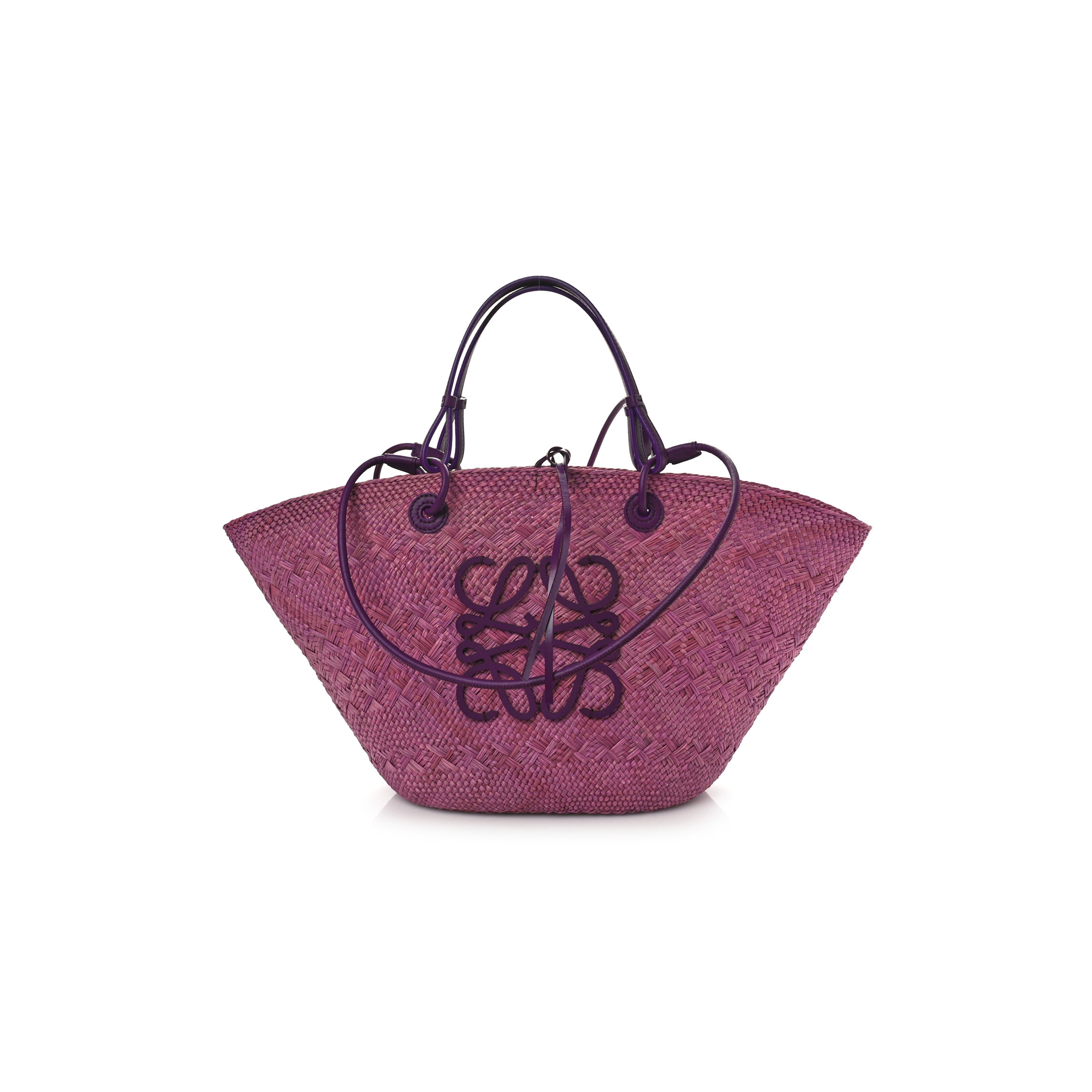 LOEWE CALFSKIN RAFFIA PAULAS IBIZA SMALL ANAGRAM BASKET TOTE BAG PURPLE (19*18*12cm) LOEWE CALFSKIN RAFFIA PAULAS IBIZA SMALL ANAGRAM BASKET TOTE BAG PURPLE (19*18*12cm)