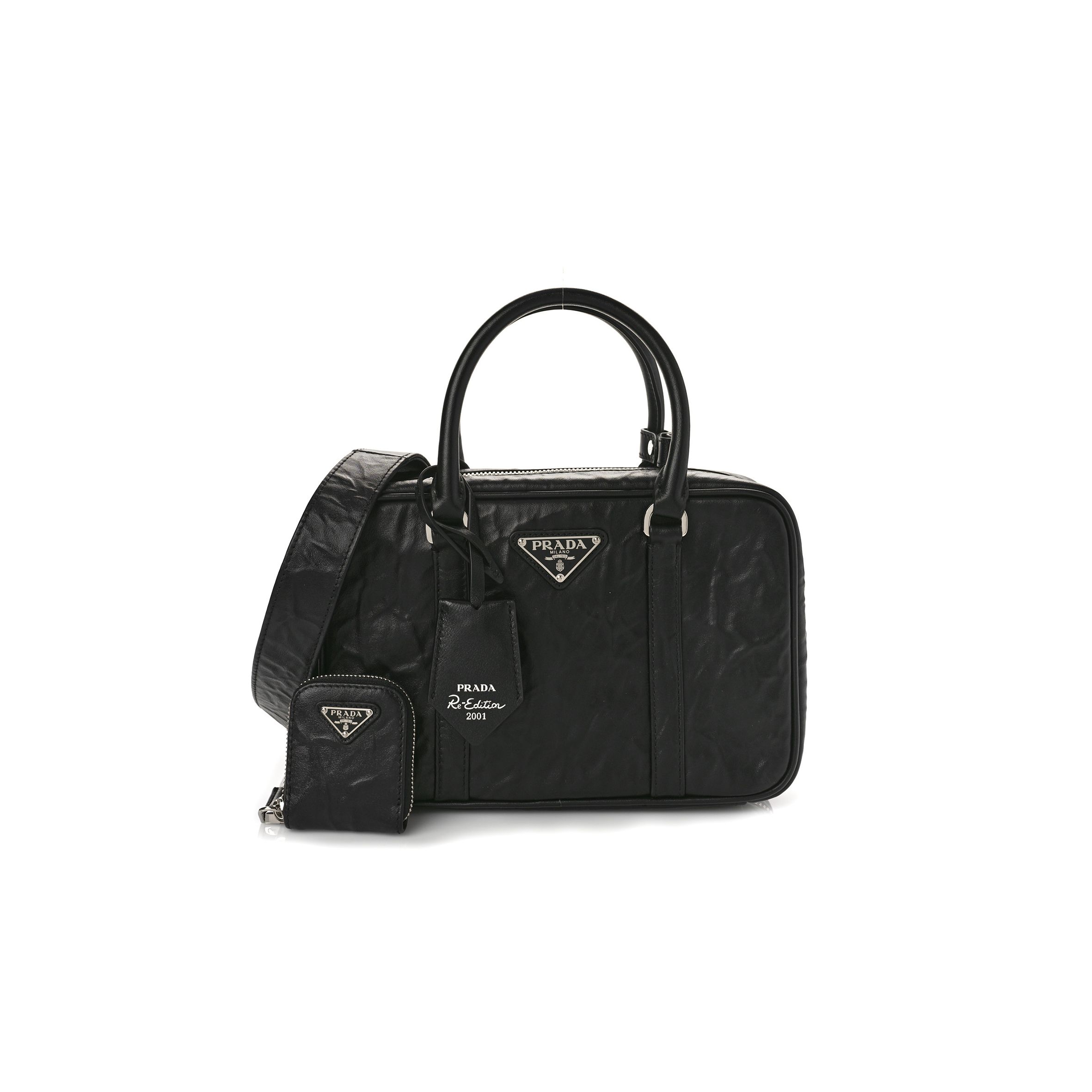 PRADA NAPPA ANTIQUE MEDIUM TOP HANDLE BAG BLACK (24*18*11cm)