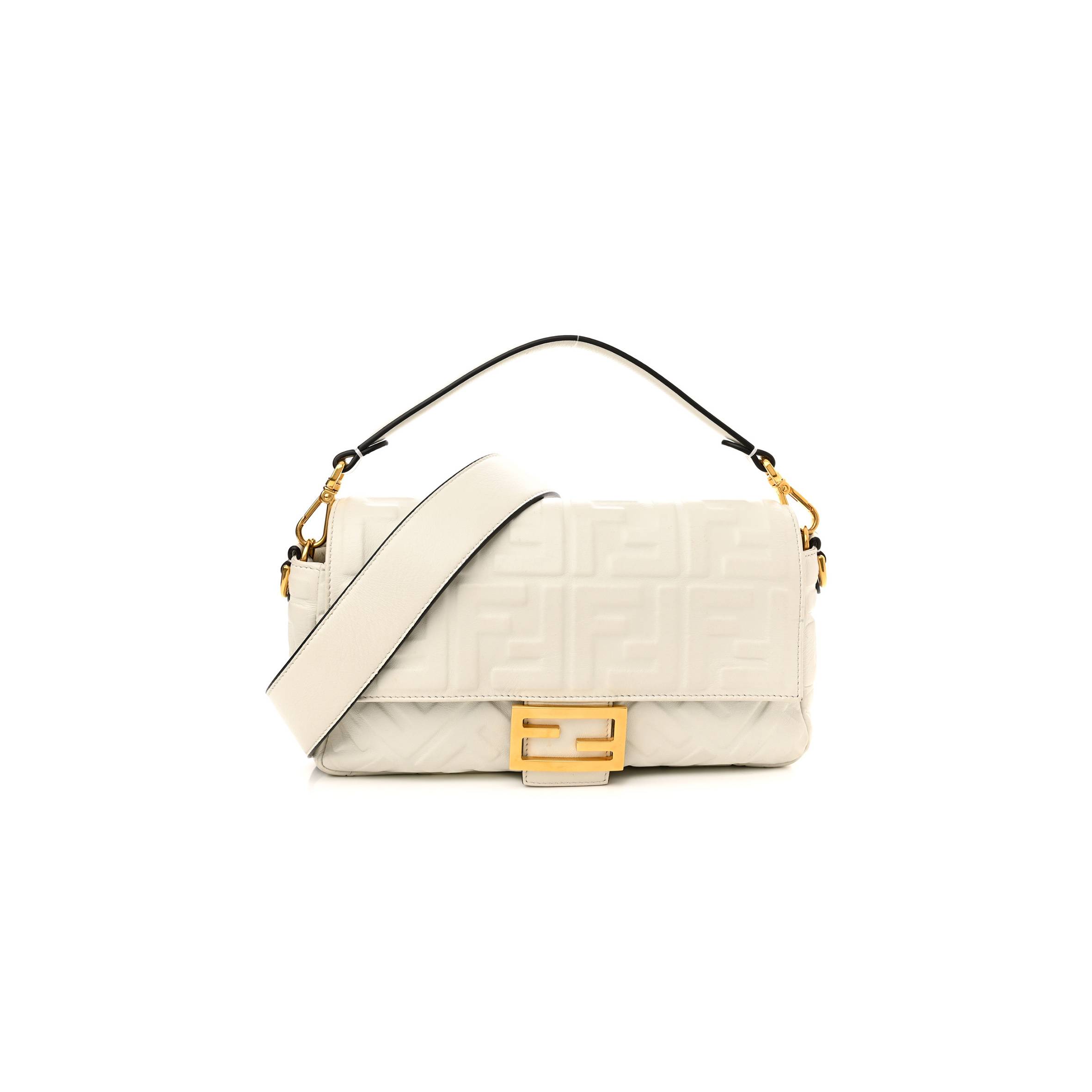 FENDI NAPPA FF 1974 EMBOSSED BAGUETTE WHITE (25*20*8cm)