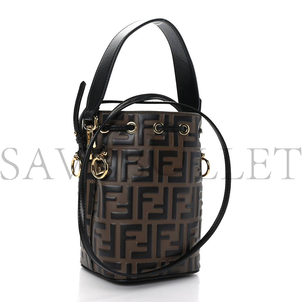 FENDI VITELLO LIBERTY F IS FENDI BI-COLOR FF 1974 EMBOSSED MINI MON TRESOR BUCKET BAG MAYA BLACK (18*11*10cm)